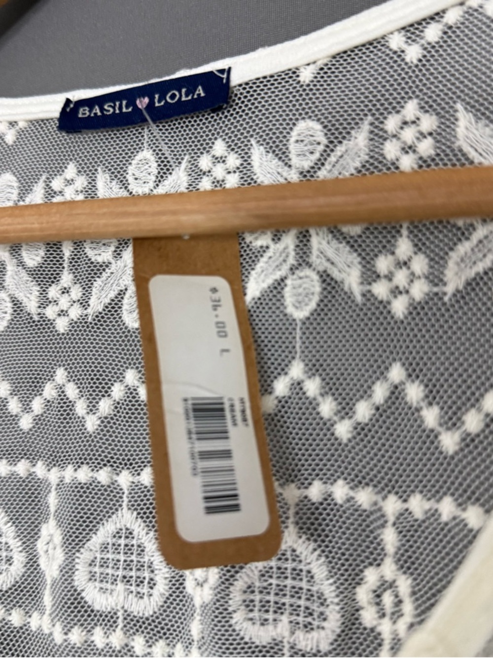 Basil 🩷 Lola Lace Peplum Blouse Top Sheer Ivory White Womens Large Boho Festival - Picture 4 of 7